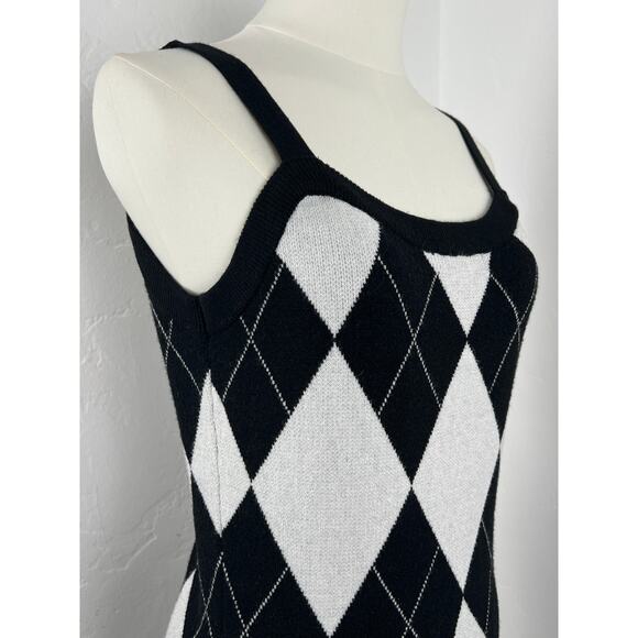 ARGYLE Sweater Midi Dress Black White Light Grey (Womens: Large) - Picture 4 of 8
